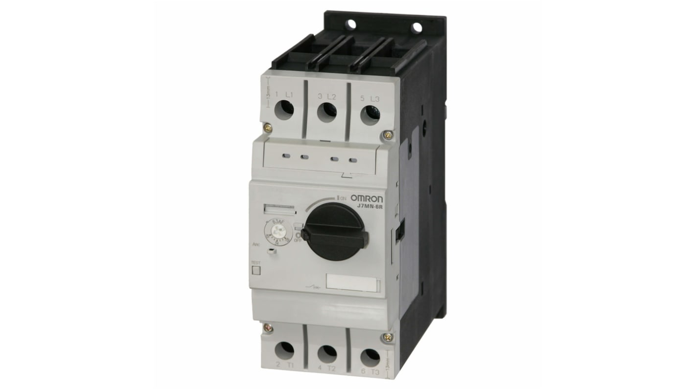 Interruttore automatico del motore Omron J7MN-6R-32, 32 A, 3-400 V, protezione classe 10, capacità di interruzione 50 kA.