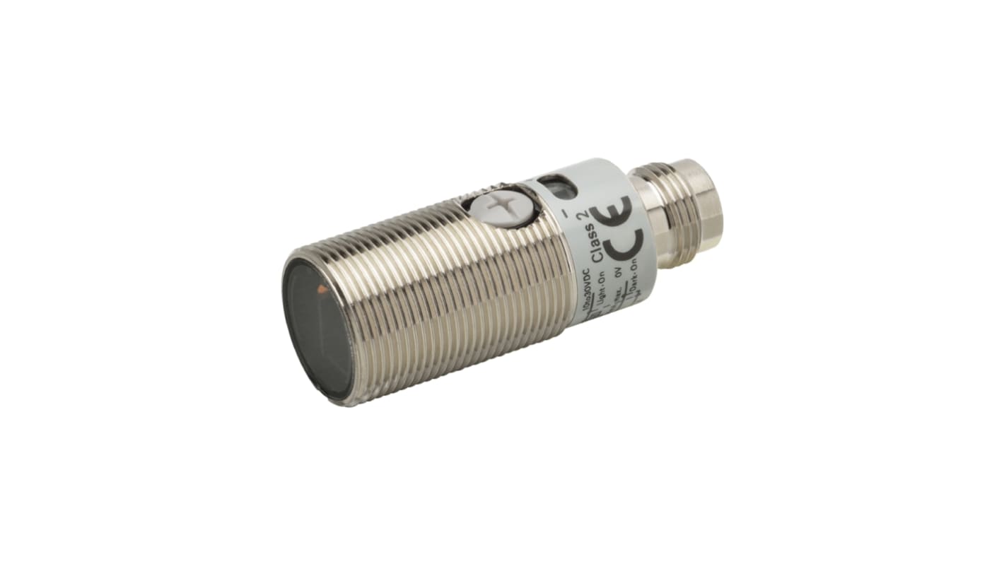 Sensore fotoelettrico cilindrico Omron E3FB-TP21-D, rilevamento fino a 20 m, uscita PNP, robusto e impermeabile.