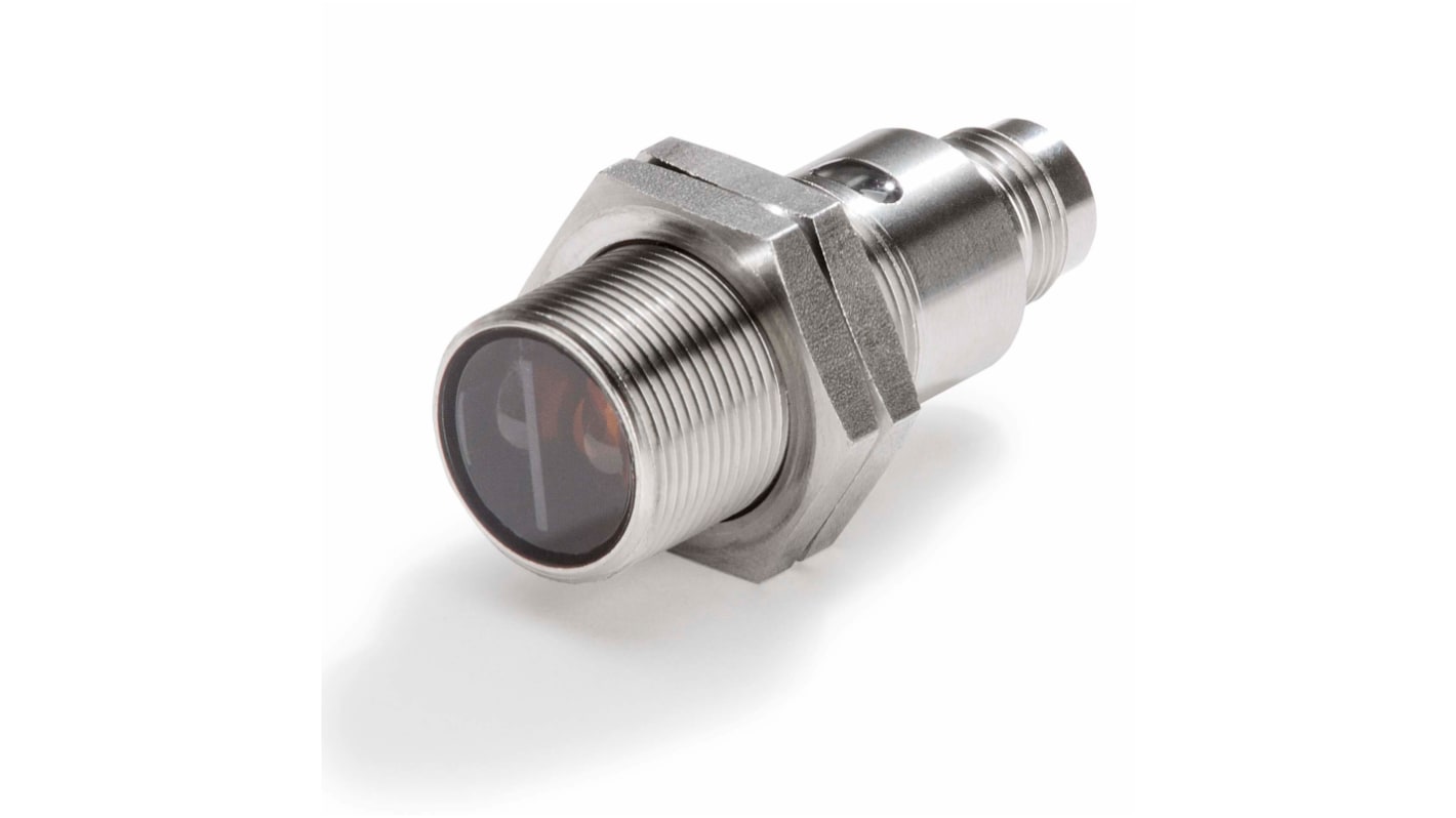 Sensore fotoelettrico cilindrico Omron E3FC-RP21 a retroriflessione, rilevamento fino a 4000 mm, uscita PNP, montaggio semplice.