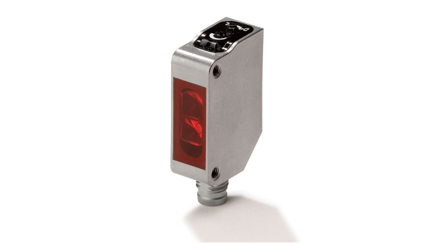 Sensore fotoelettrico rettangolare Omron E3ZM-D67, rilevamento 300 mm, struttura in acciaio inox, uscita NPN.