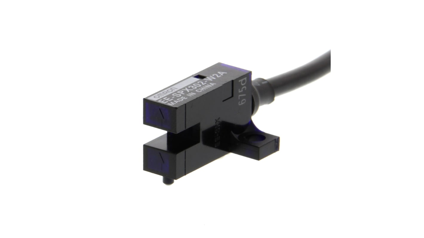 Sensore fotoelettrico rettangolare Omron EE-SPX302-W2A 2M, rilevamento a fascio passante, uscita NPN, montaggio con viti M3.