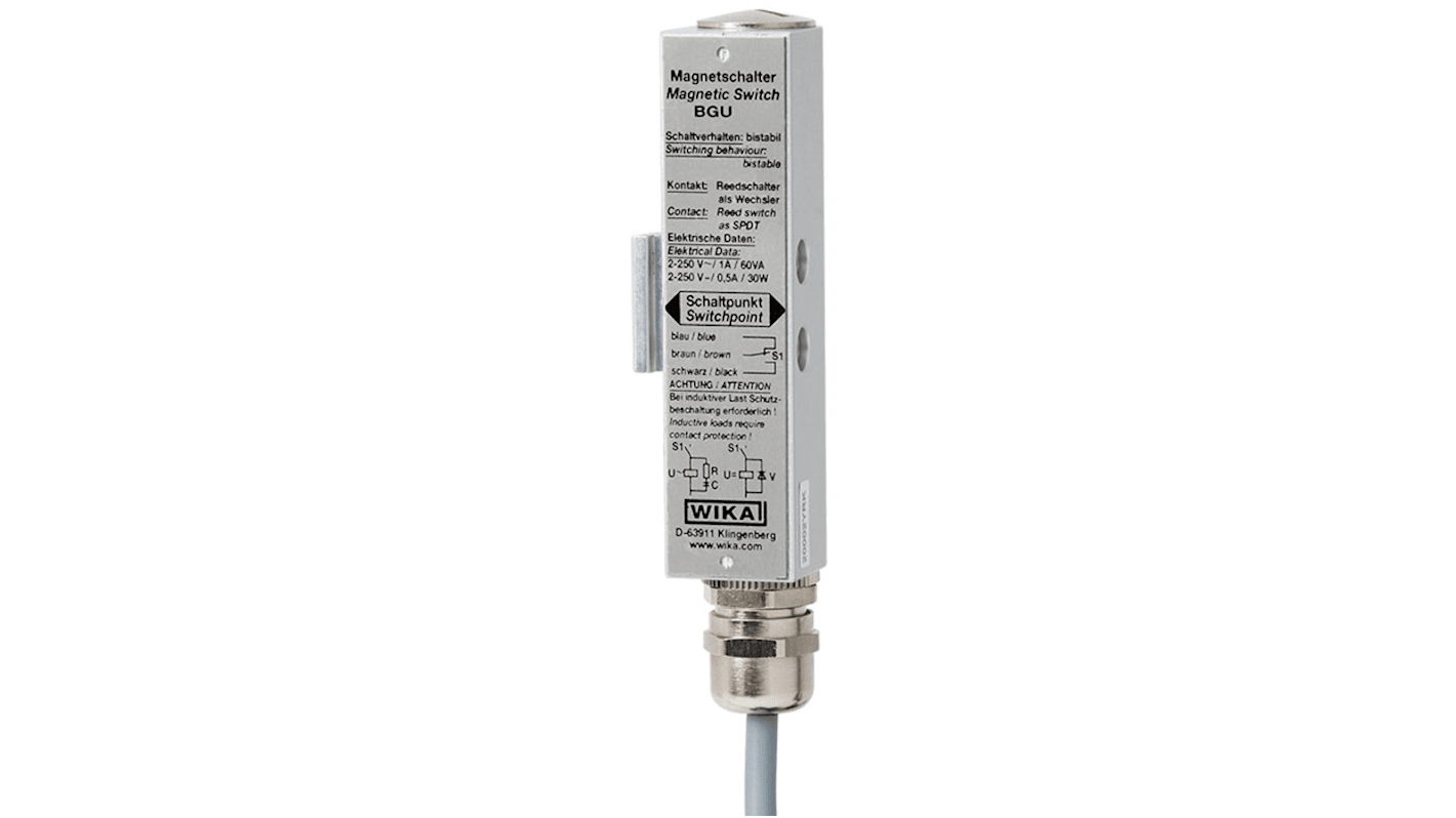 Interruttore di sicurezza WIKA BGU, senza contatto, IP67, montaggio con blocco scorrevole, dimensioni 15x37mm.
