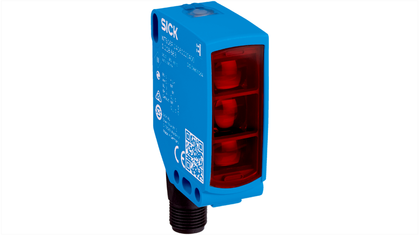Sensore fotoelettrico rettangolare Sick 1111624, rilevamento 50-750 mm, uscita NPN/PNP, IP66/IP67/IP69, connettore M12.
