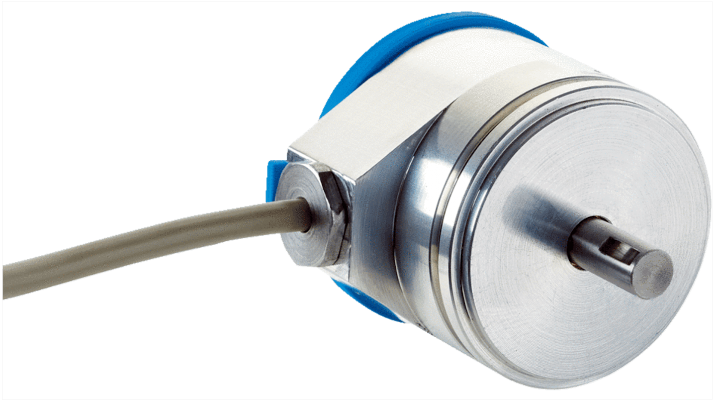 Encoder assoluto Sick ACS36-L1K0-K01, risoluzione 3723 ppr, uscita analogica, montaggio a flangia, dimensioni 36.5 mm x 34 mm x 34 mm.