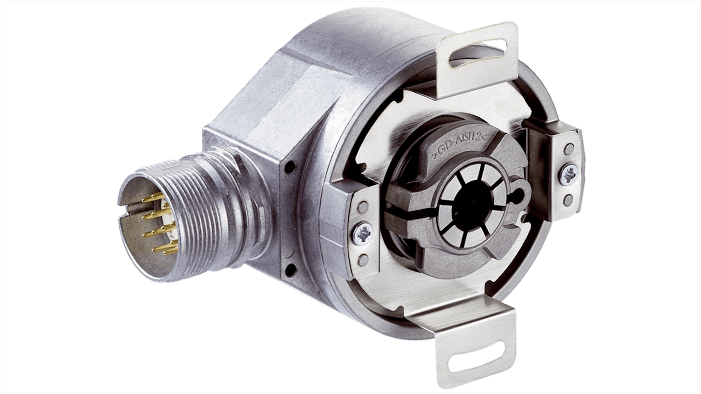 Sick AFM60B-BHAA004096, encoder assoluto digitale 4096 ppr, diametro albero 15 mm, IP65/IP67, dimensioni 74,5x63x72 mm.