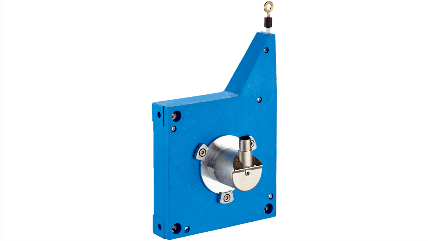 Encoder a filo Sick BCG13-C1QM0543, uscita CANOpen, risoluzione 0,02 mm, montaggio a flangia, dimensioni 186x130x17 mm.