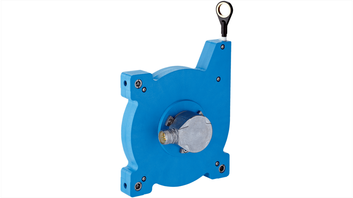Encoder a filo Sick BCG19-A1AM1007, uscita SSI, lunghezza corsa 10000 mm, montaggio a flangia, dimensioni 225 mm x 190 mm x 71 mm.