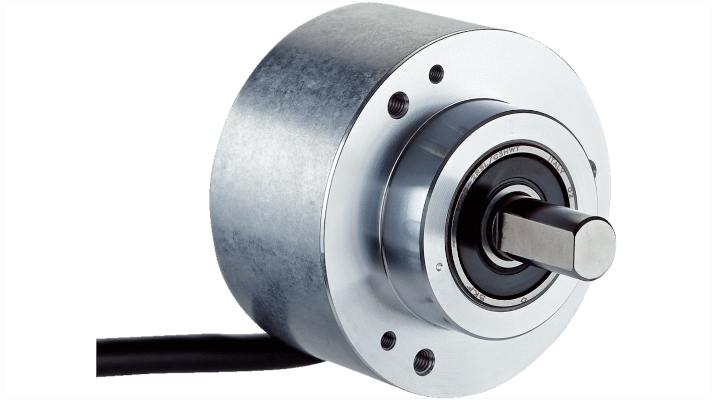 Encoder incrementale Sick DBS60E-S4AK05000, 5000 impulsi/giro, montaggio a flangia, IP67, dimensioni 58x58x62.35 mm.