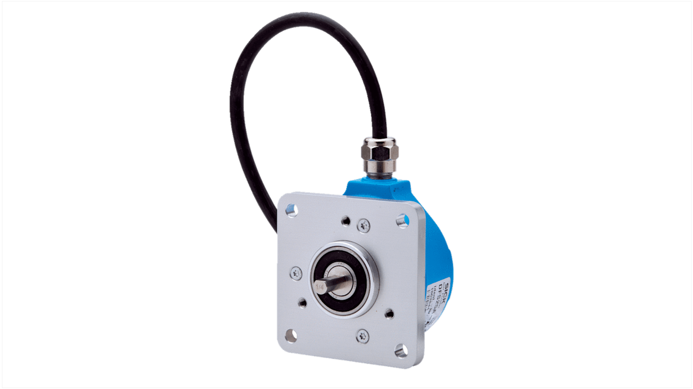 Encoder incrementale Sick DFS25A-A2AAL001500, 1500 impulsi/giro, montaggio a flangia, IP65/IP67, dimensioni 66.68x66.66x68.04 mm.