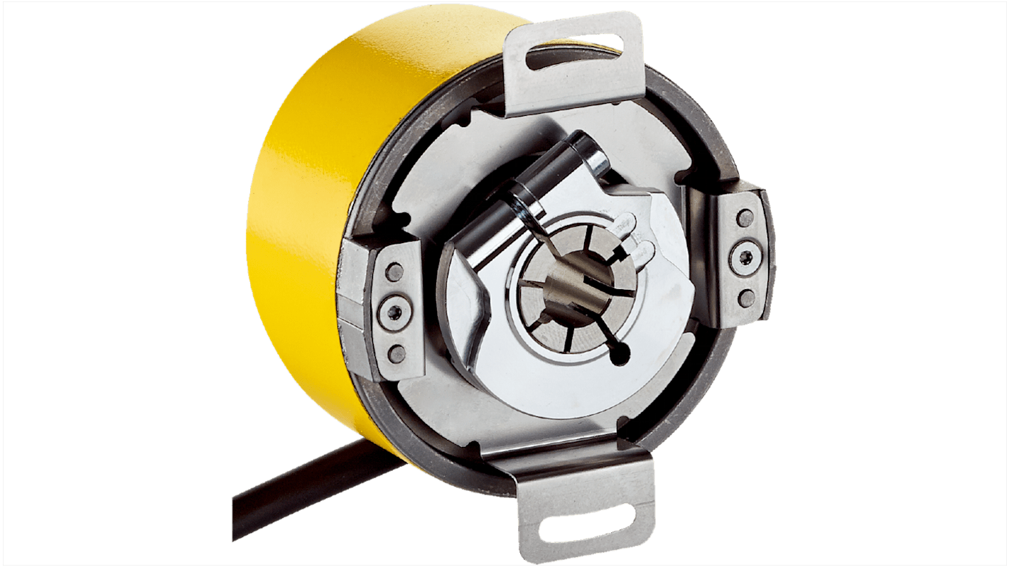 Encoder Sick DFS60S-TDOL01024, Sin/Cos 1024 ppr, montaggio a flangia, diametro albero 10 mm, IP65, dimensioni 60x72x43 mm.