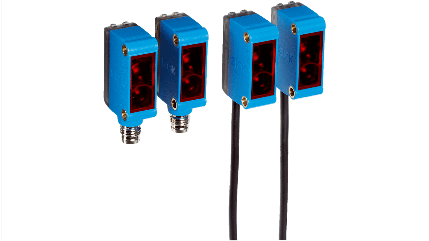 Sensore fotoelettrico rettangolare Sick GE6-N1111S68, fascio passante, rilevamento fino a 15 m, IP67, cavo 2 m.