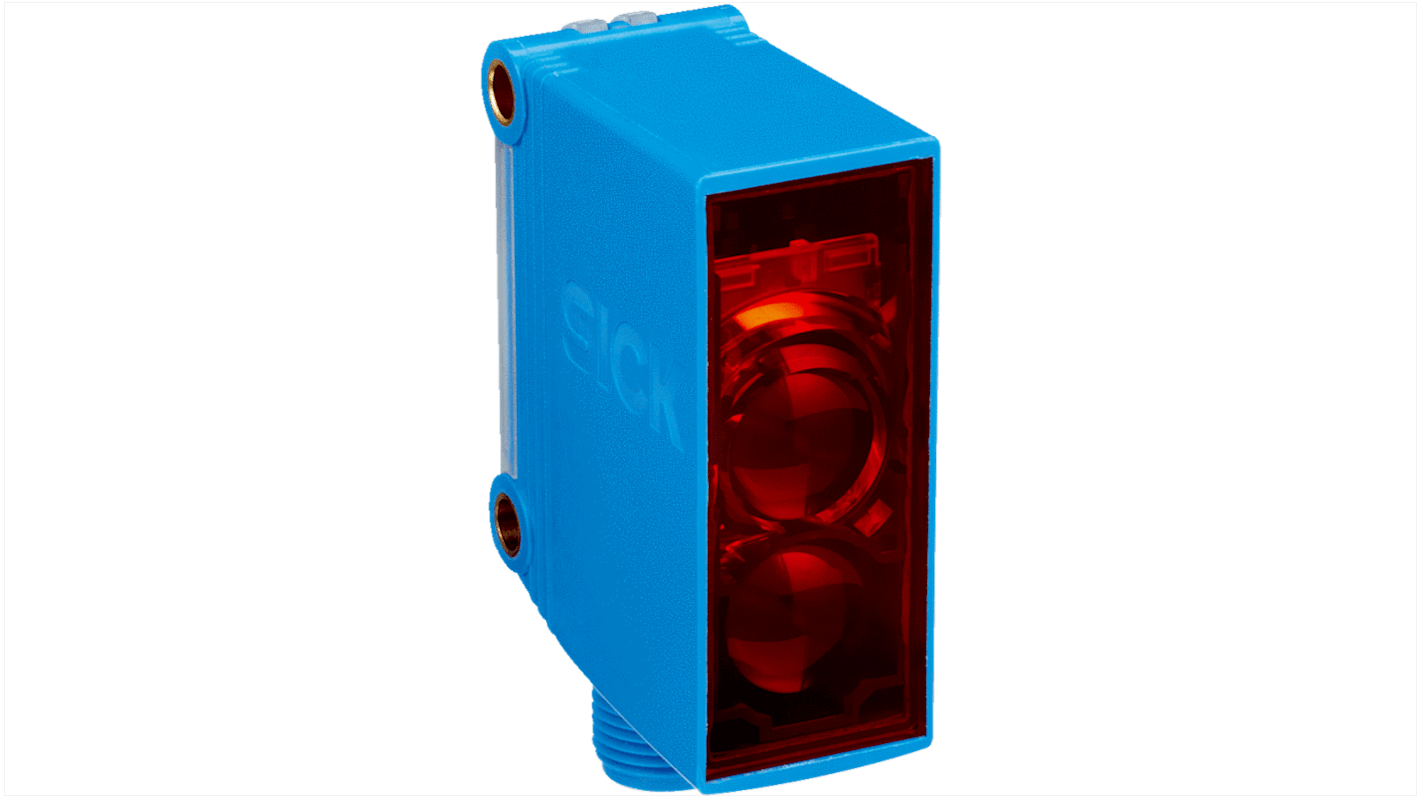 Sensore fotoelettrico rettangolare Sick GL10-F4550P13 a retroriflessione, rilevamento fino a 12 m, IP67, montaggio filettato.
