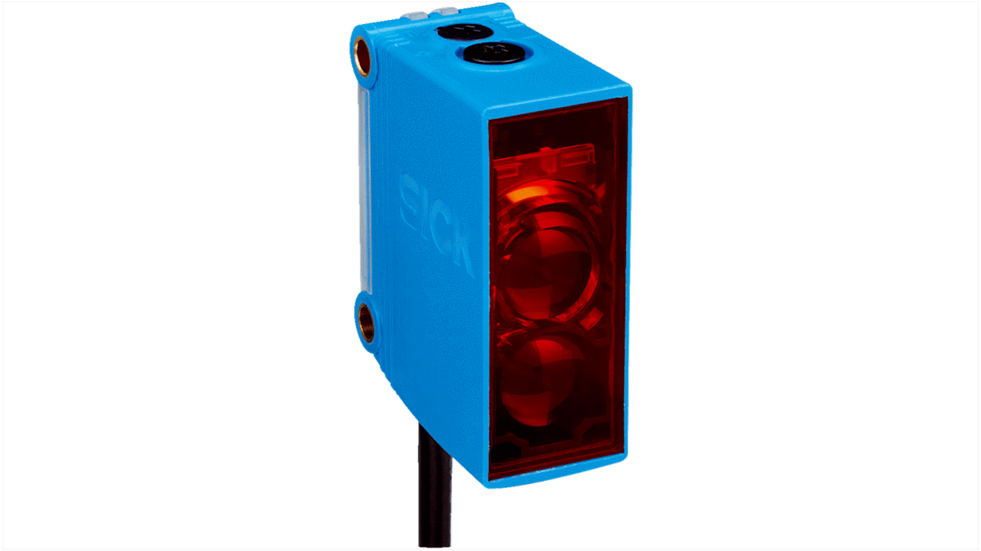 Sensore fotoelettrico rettangolare a retroriflessione Sick GL10-N1212, rilevamento fino a 15 m, montaggio filettato, grado di protezione IP67.