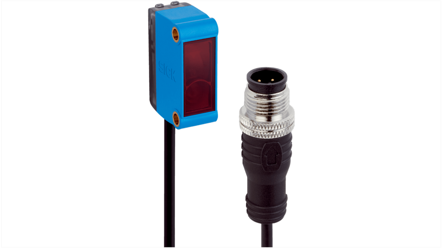 Sensore fotoelettrico rettangolare Sick GL6L-P7212 a retroriflessione, rilevamento fino a 12 m, IP67, montaggio filettato.