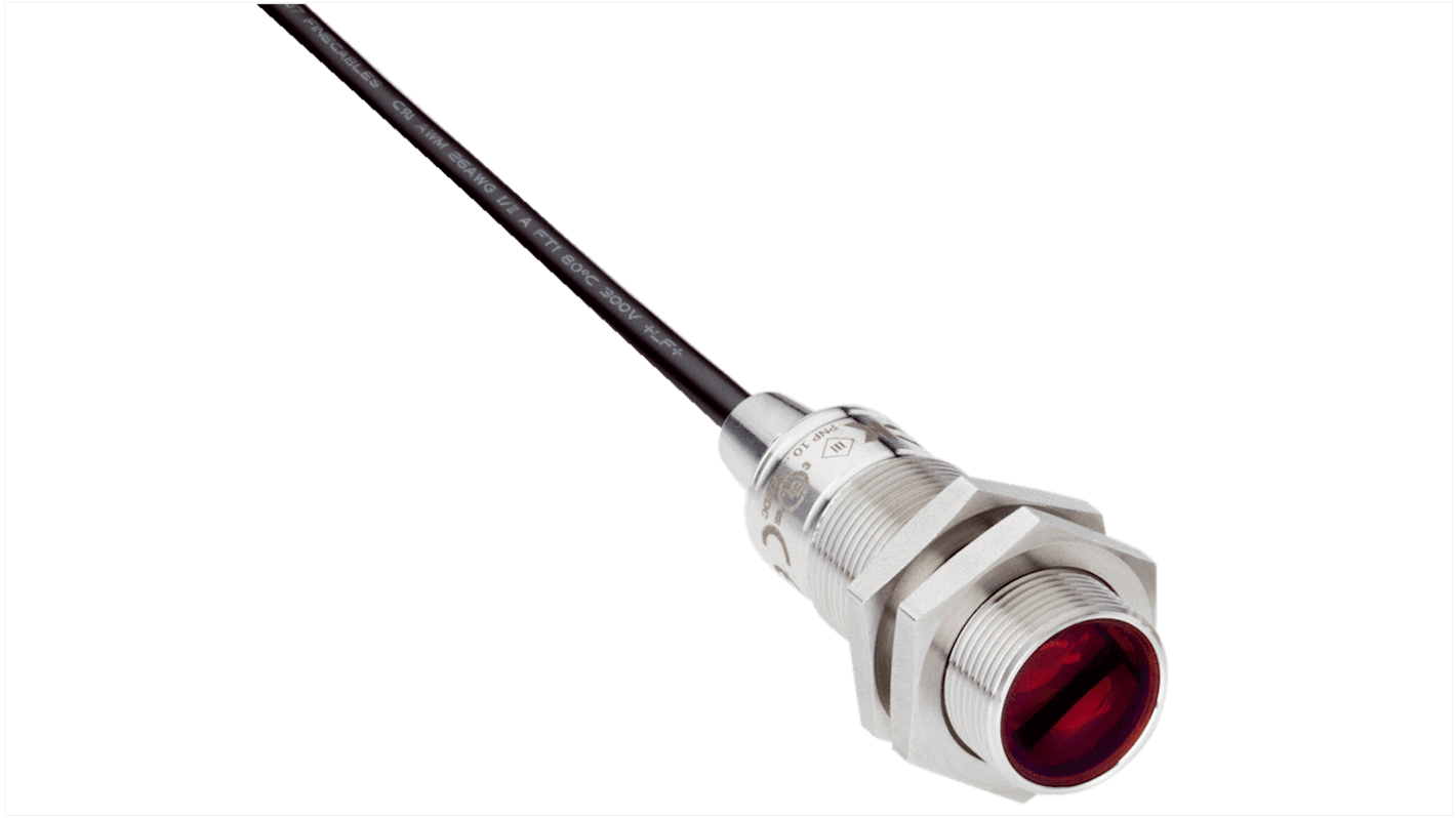 Sensore fotoelettrico cilindrico a retroriflessione Sick GRL18S-P1131V, rilevamento fino a 7,2 m, IP67, montaggio a pannello.