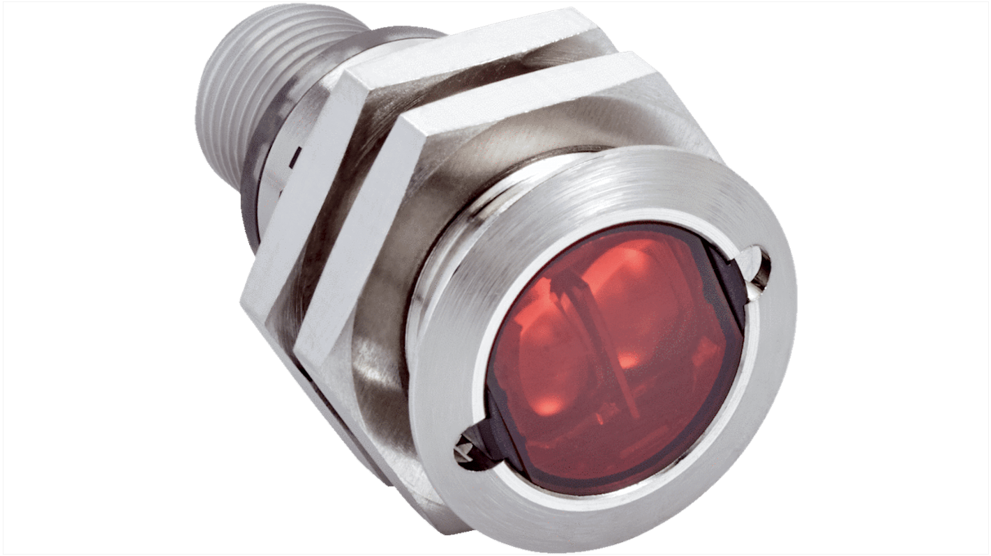 Sensore fotoelettrico cilindrico Sick GRL18S-P235Y a retroriflessione, rilevamento fino a 7,2 m, montaggio a pannello, IP67.