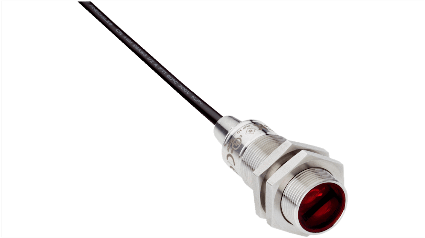 Sensore fotoelettrico cilindrico Sick GRTB18S-P1201VS23, rilevamento 3-250 mm, IP67, acciaio inox, connettore M12, cavo 3 m.