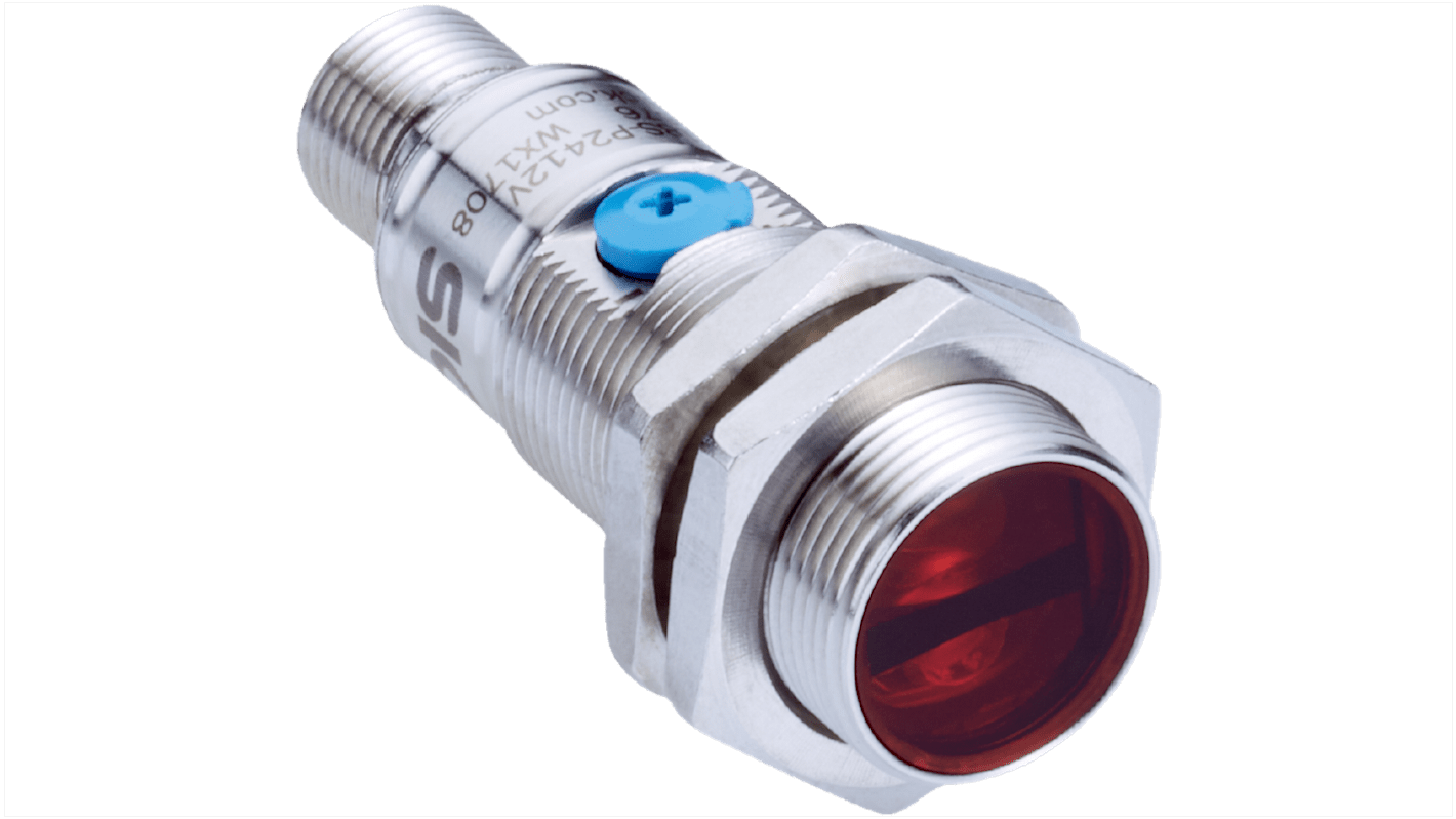 Sensore fotoelettrico cilindrico Sick GRTB18S-P2412VS01, rilevamento fino a 300 mm, IP67, alloggiamento in acciaio inox, M18.