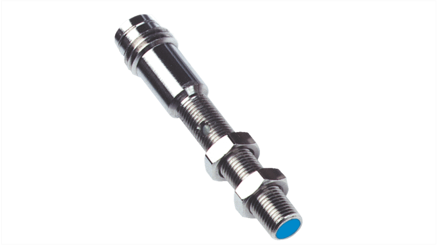 Sensore di prossimità induttivo cilindrico Sick IM05-0B8NS-ZT1, filettatura M5, rilevamento 0,8 mm, IP67, montaggio a filo.