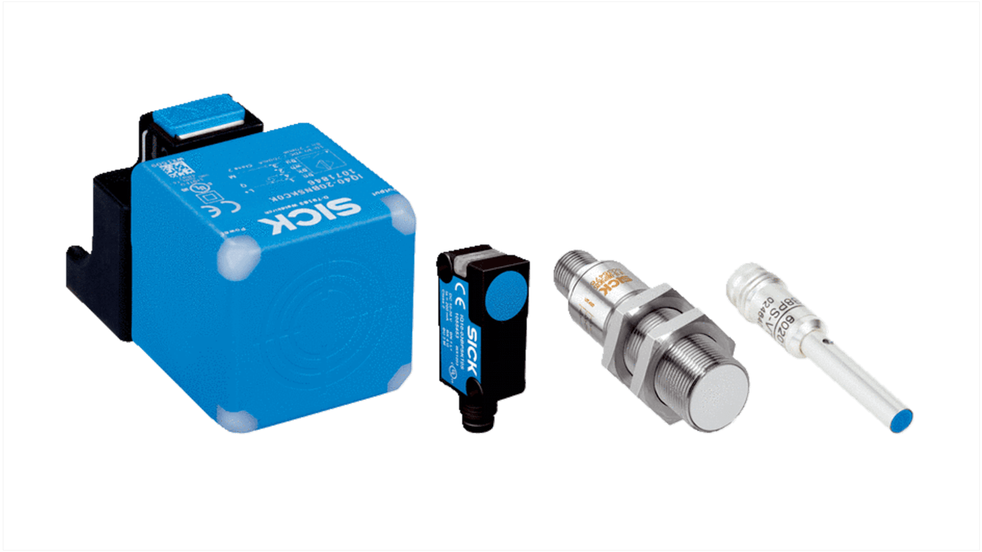 Sensore di prossimità induttivo cilindrico Sick IME18-08BNOZW2K, tecnologia NPN, gamma di rilevamento 8 mm, IP67, dimensioni M18 x 48 mm.
