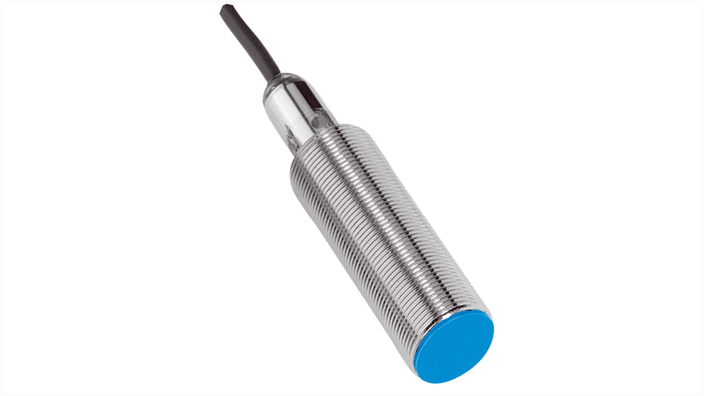 Sensore di prossimità induttivo cilindrico Sick IME18-08BNOZW2S, uscita NPN, rilevamento 8 mm, IP67, montaggio a filo, 67x18 mm.