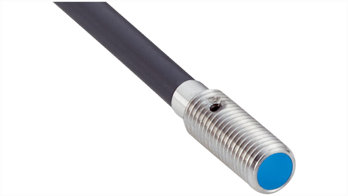 Sensore di prossimità induttivo cilindrico PNP Sick IMM04-01BPSVU2K, filettatura M4, IP67, dimensioni 12 x 4 mm.