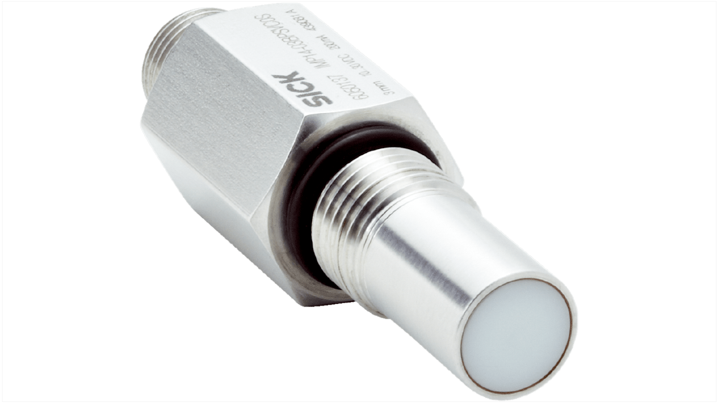 Sensore di prossimità induttivo cilindrico PNP Sick IMP14-03BPOVC0S, M14 x 1.5, rilevamento 3 mm, IP68, acciaio inossidabile.