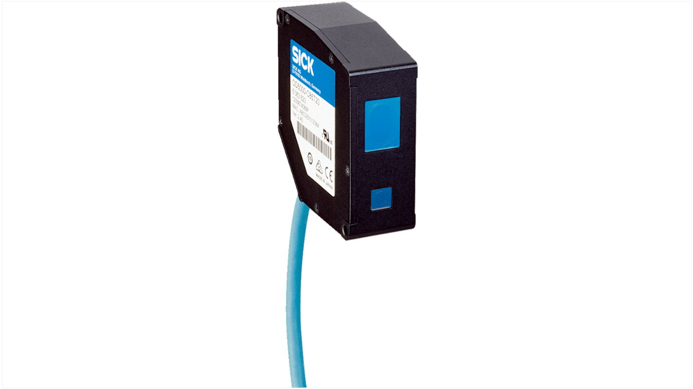 Sensore fotoelettrico rettangolare Sick OD5000-C85W20, rilevamento a 105 mm, interfaccia Ethernet, grado di protezione IP67.