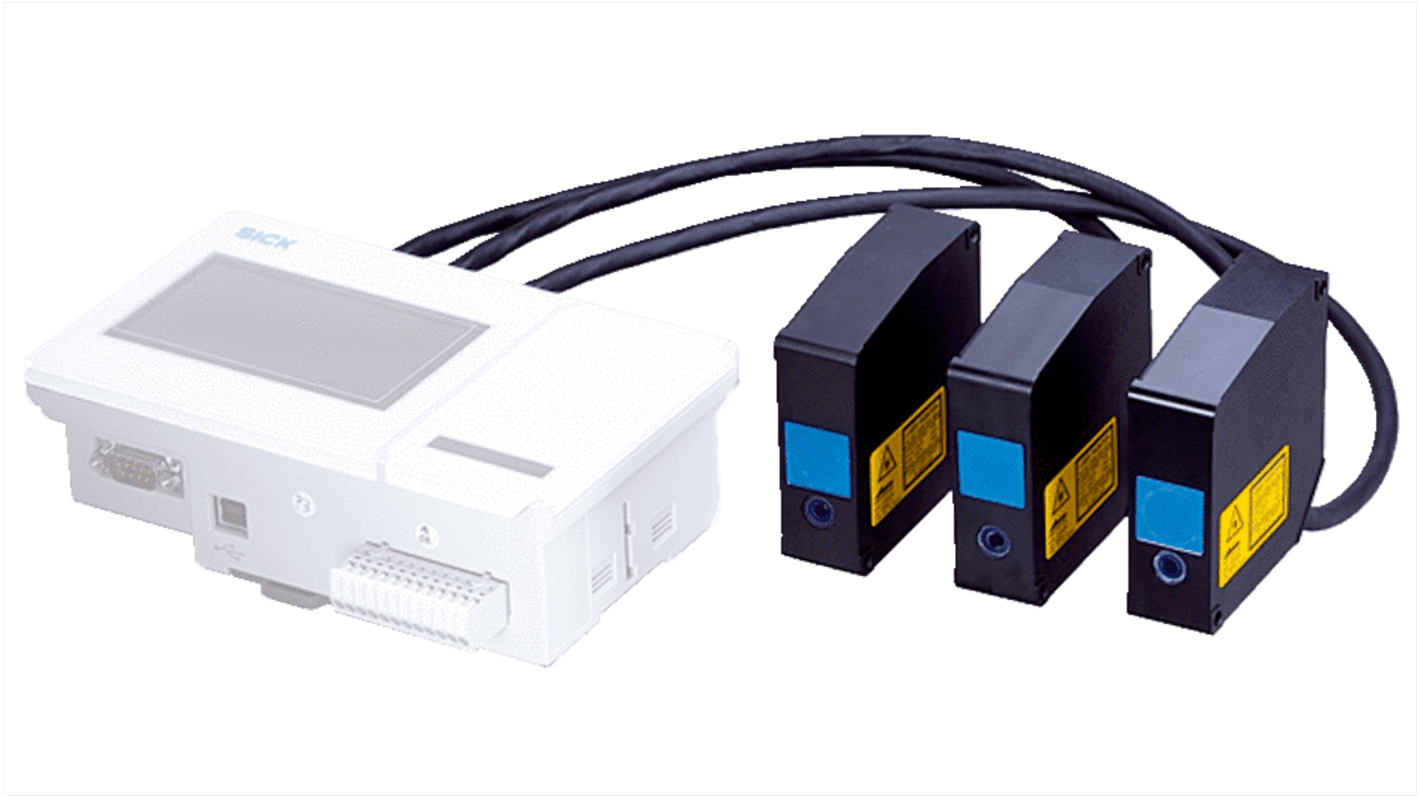 Sensore fotoelettrico rettangolare Sick OD5-150T40, rilevamento 190 mm, uscita NPN/PNP, IP67, montaggio a foro.