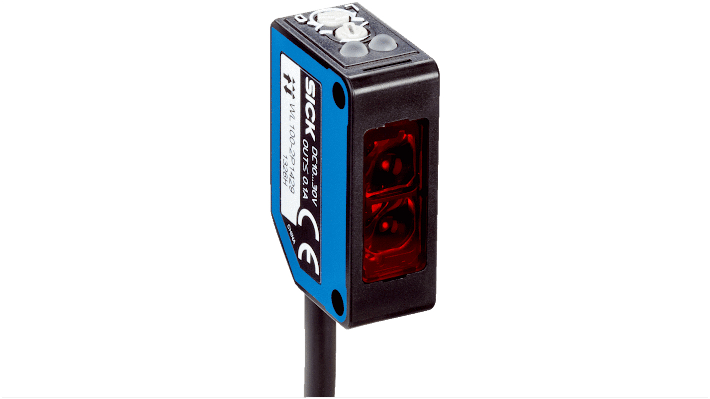 Sensore fotoelettrico Sick WL100-2P1332S08 a retroriflessione, rilevamento fino a 7,2 m, IP67, montaggio semplice.