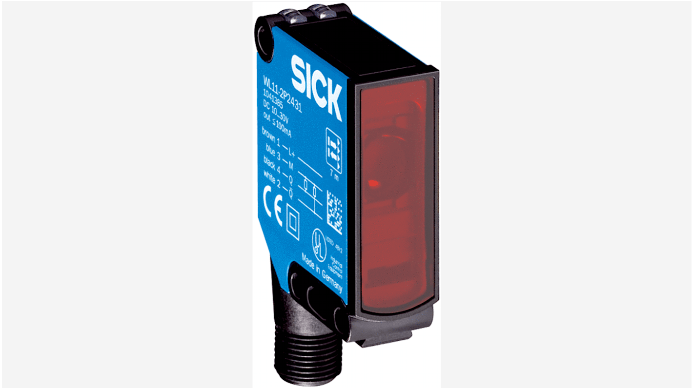 Sensore fotoelettrico rettangolare Sick WL11-2K2432P08 a retroriflessione, gamma di rilevamento 0,15-10 m, uscita PNP, IP66/IP67/IP69K.