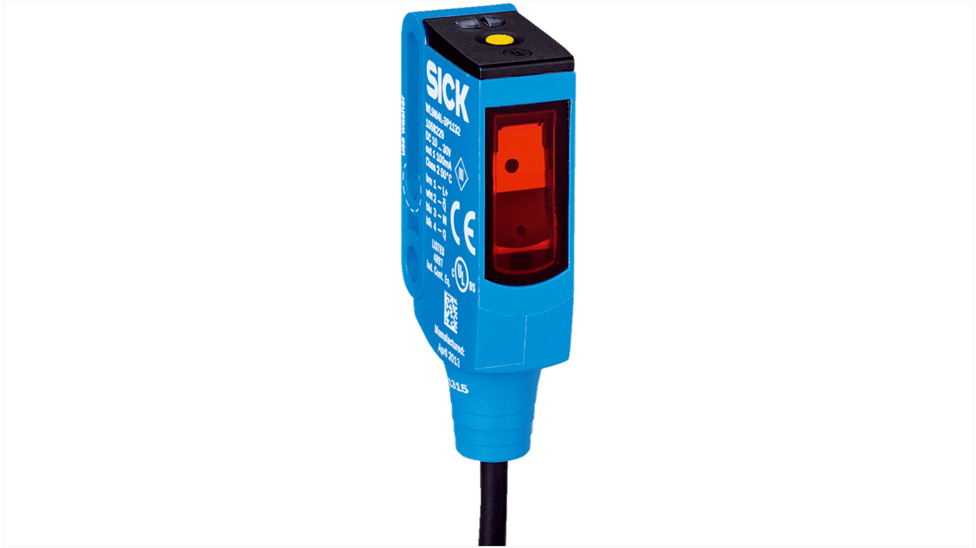 Sensore fotoelettrico rettangolare a retroriflessione Sick WL9M4L-3P1132, rilevamento 12 mm, uscita PNP, grado di protezione IP66/IP67/IP69K.