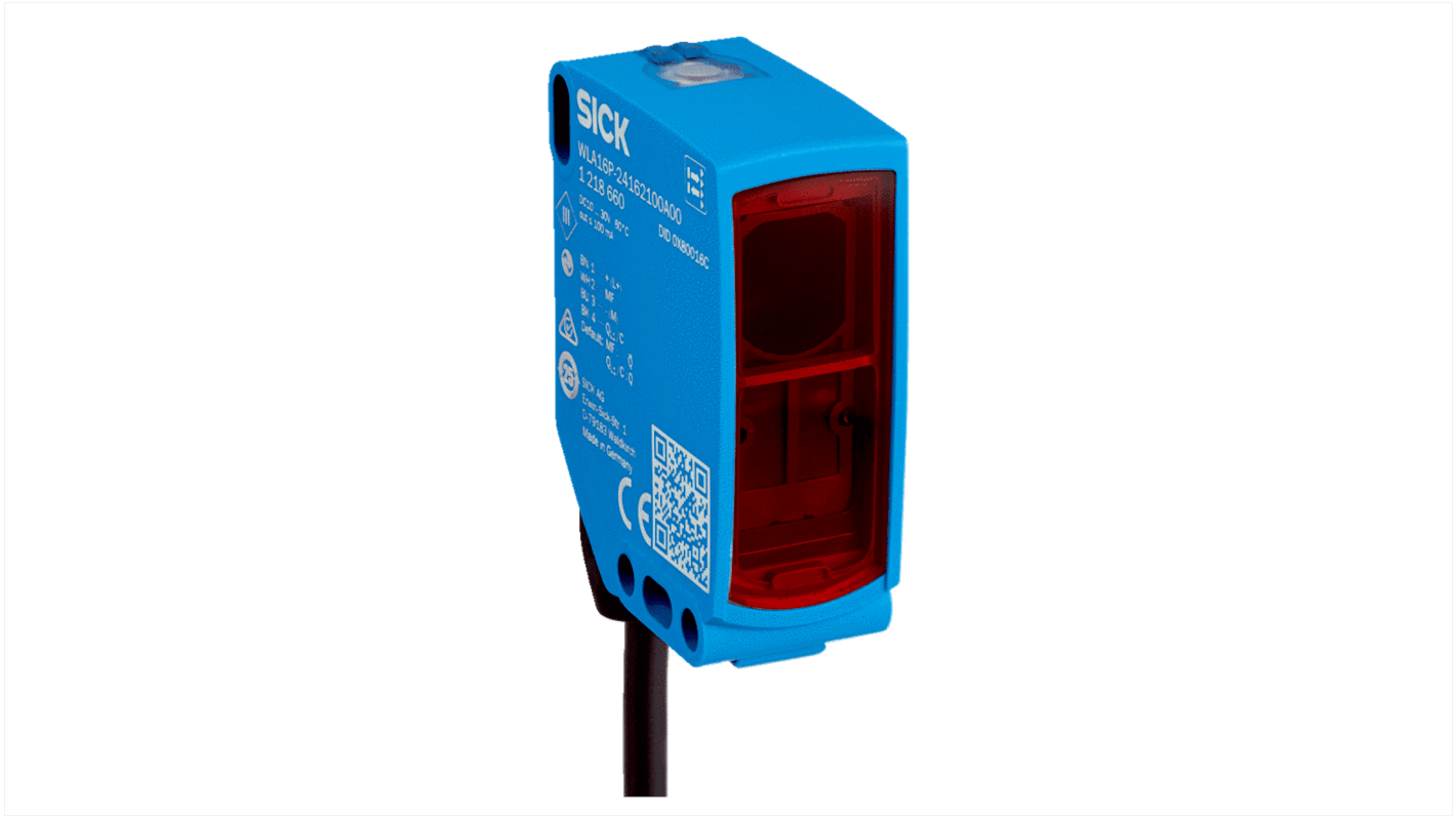 Sensore fotoelettrico rettangolare Sick WLA16P-34165100A00 a retroriflessione, rilevamento fino a 10 m, grado di protezione IP67/IP68/IP69K.