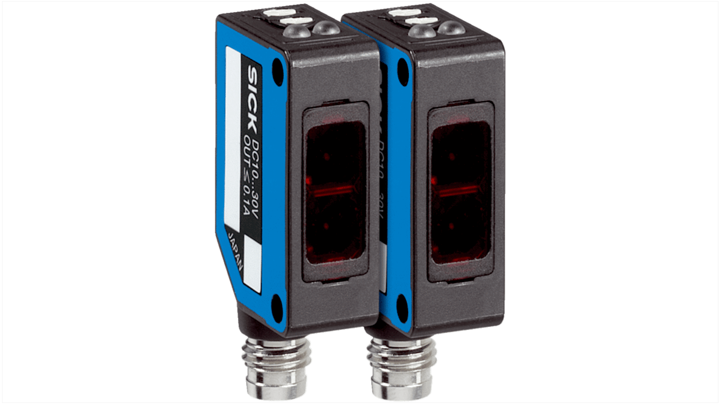 Sensore fotoelettrico rettangolare Sick WS/WE100L-F2131, rilevamento fino a 35 m, uscita PNP, grado di protezione IP65.