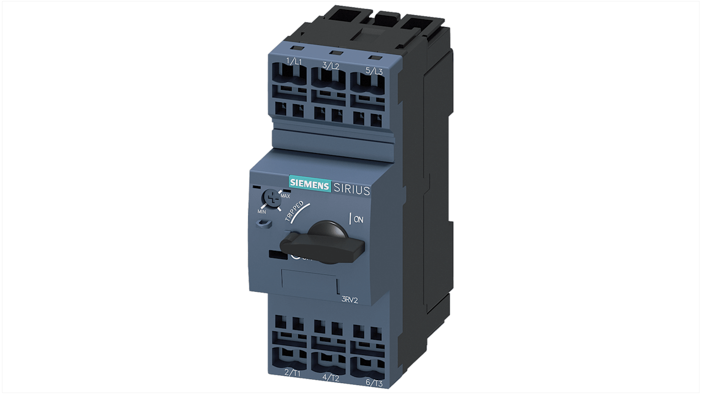 Unità controllo magnetico motore Siemens 3RV2021-1BA20, 2 A, 690 V, con protezione cortocircuito e rilevamento guasto fase.