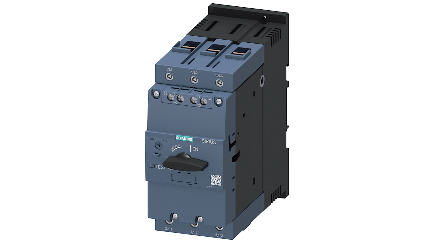 Unità controllo magnetico motore Siemens 3RV2041-4KA15, 690 V, 75 A, con protezione cortocircuito e rilevamento guasto fase.