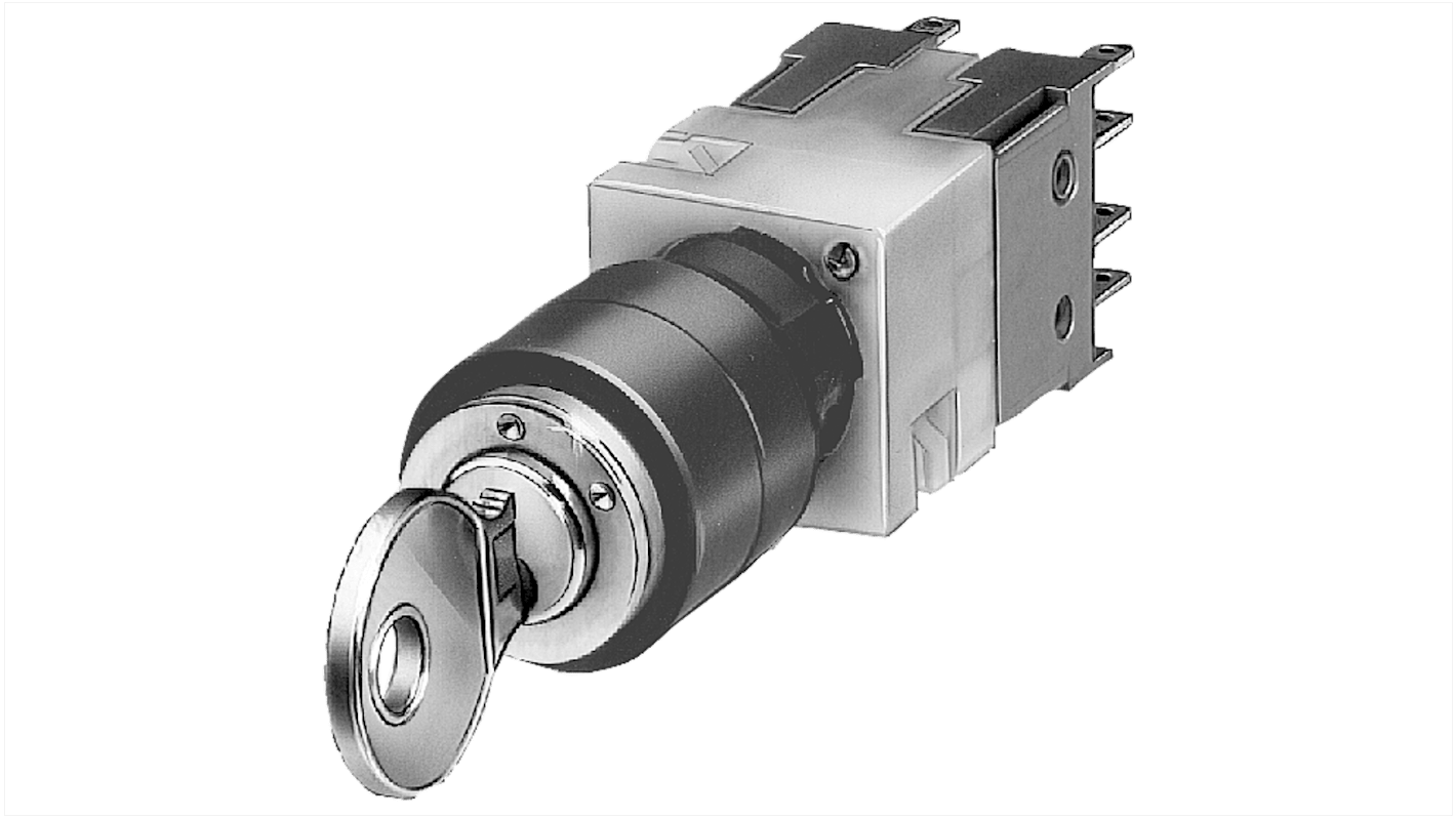 Interruttore a chiave Siemens 3SB2202-4LB01, 2 posizioni, diametro 19 mm, plastica nera, IP65, 300000 cicli.