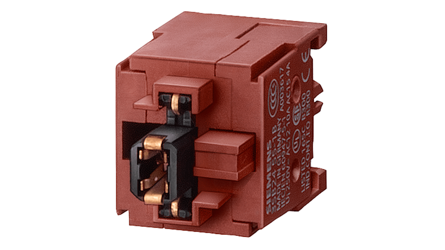 Blocco contatti SPST Siemens 3SB2455-1B, 230V, montaggio 16 mm, plastica nera, vita meccanica 10 milioni di cicli.
