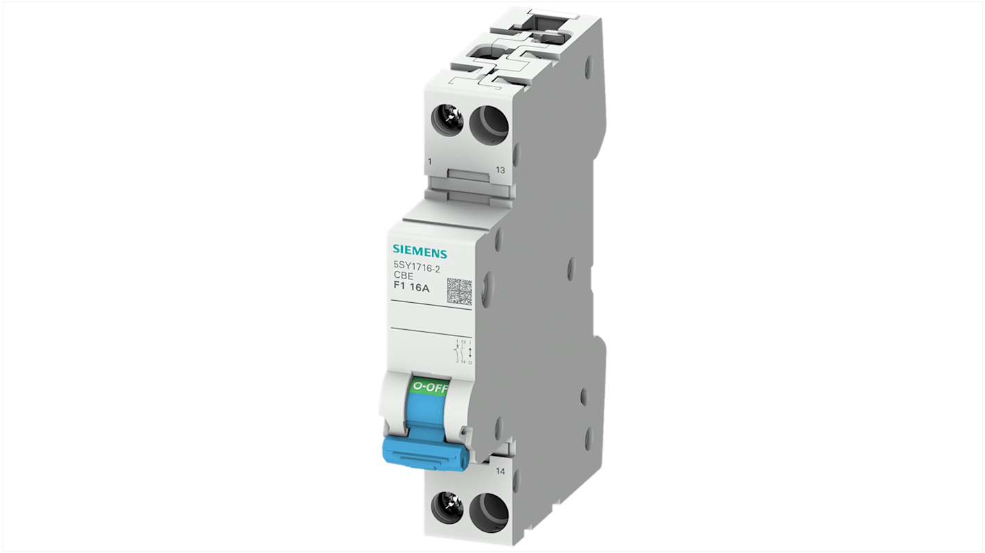 Interruttore automatico Siemens 5SY1708-2, monofase 1 polo, 2A, 230V, montaggio su guida DIN, senza alogeni.