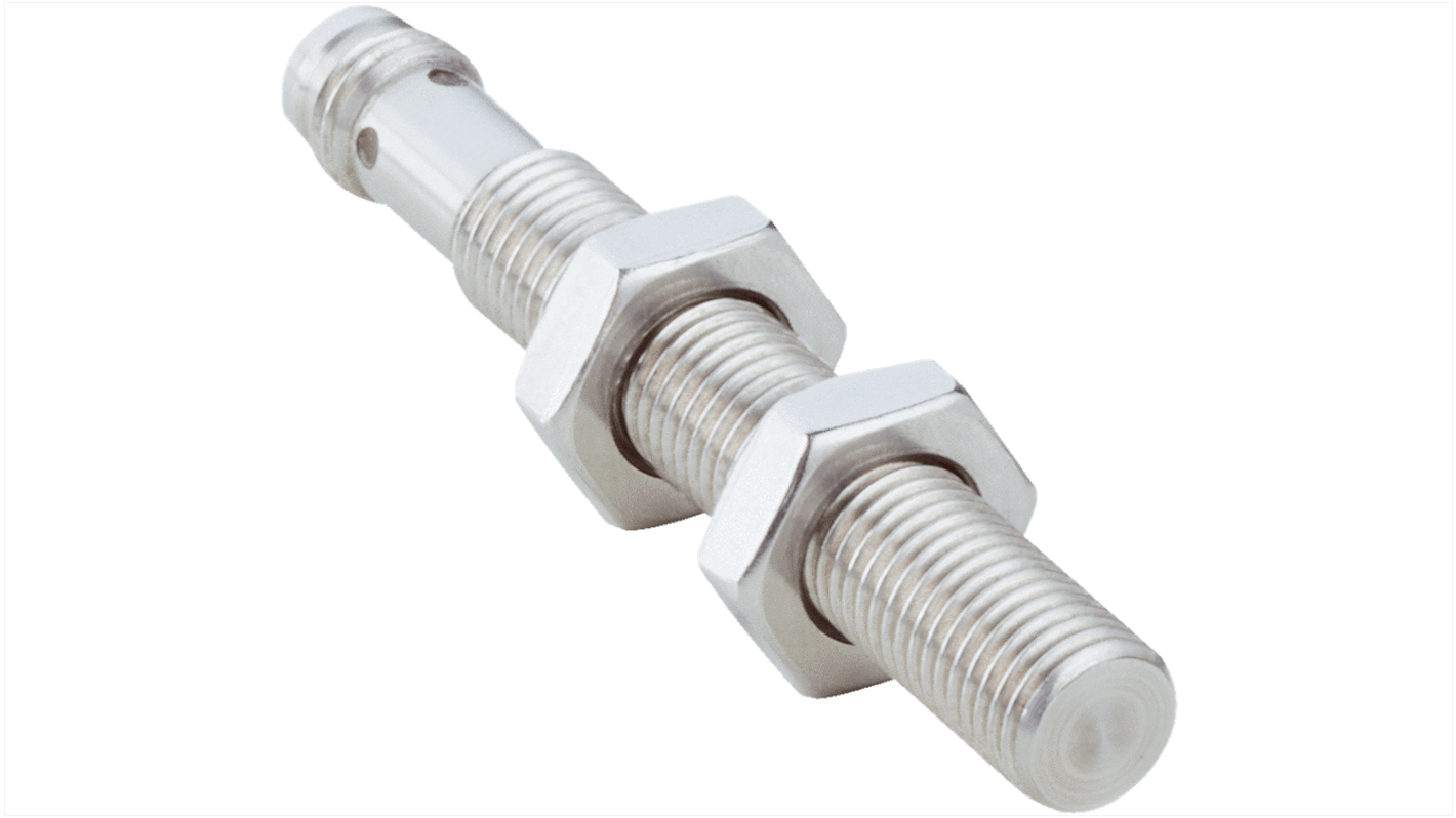 Sensore di prossimità induttivo cilindrico Sick IM08-03BPS-VT1, PNP, M8, rilevamento 3 mm, IP68, -25/+70 °C. Montaggio a filo.