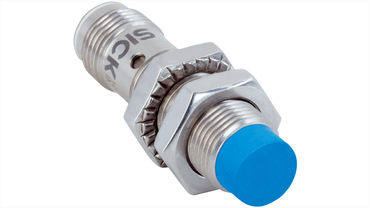 Sensore di prossimità induttivo cilindrico Sick IMB12-08NPPVC0K, PNP, M12, rilevamento 8 mm, IP68/IP69K, acciaio inossidabile.