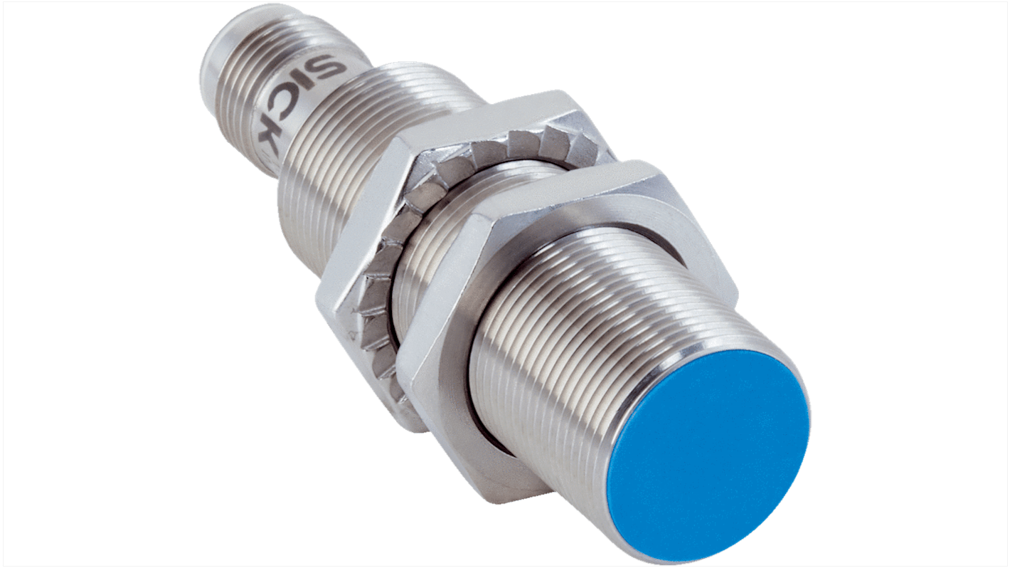 Sensore di prossimità induttivo cilindrico Sick IMB18-08BNPVC0S, NPN, 8 mm, IP68, acciaio inossidabile, montaggio a filo, 10-30 V CC.