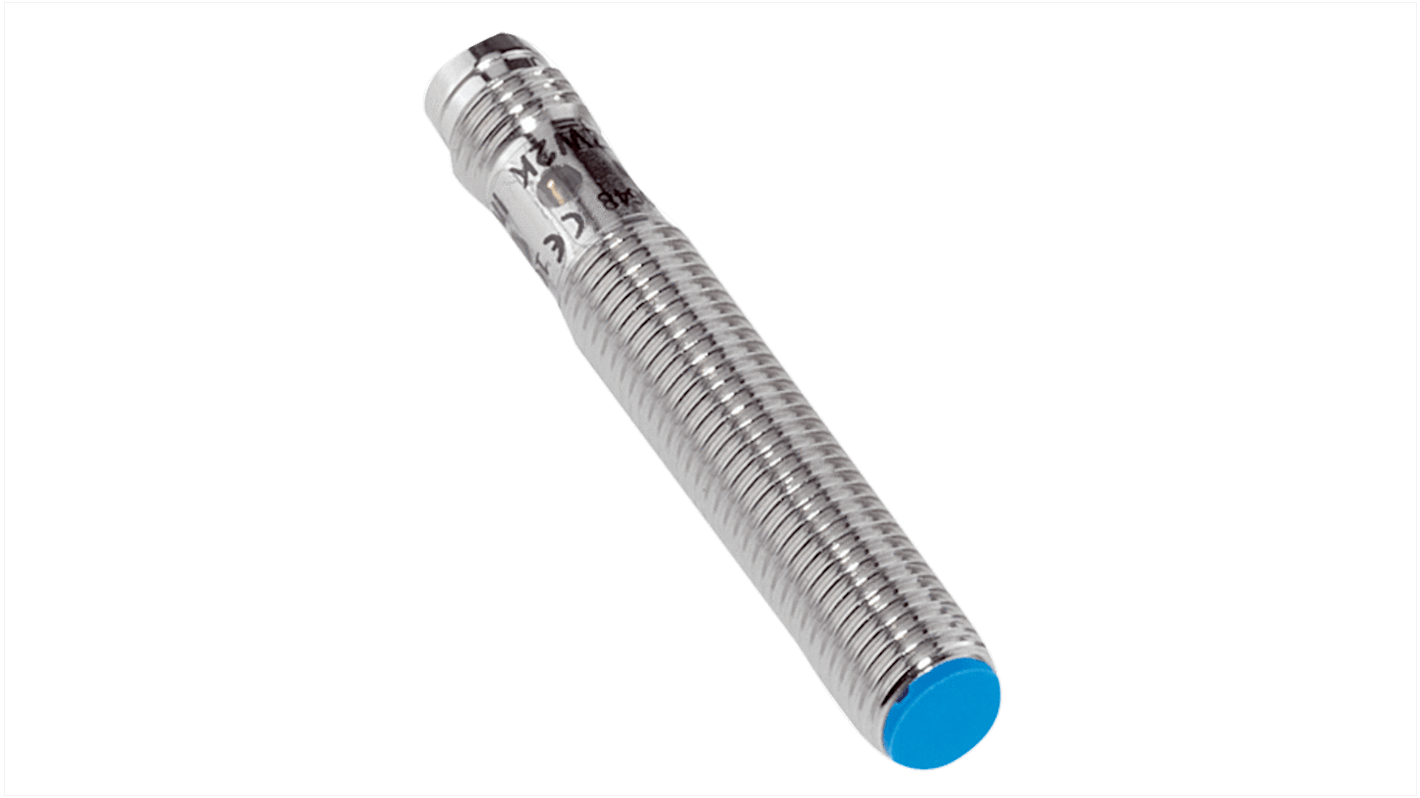 Sensore di prossimità induttivo cilindrico Sick IME08-02BPOVT0SS08, PNP, M8, rilevamento 2 mm, IP67, alimentazione 10-30 V CC.