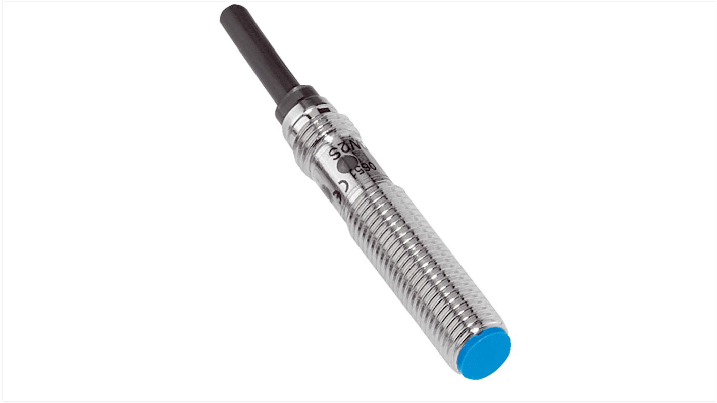Sensore di prossimità induttivo cilindrico Sick IME08-02BPSZQDKS51, PNP, M8, rilevamento 2 mm, IP67, -25/+75 °C. Montaggio a filo.