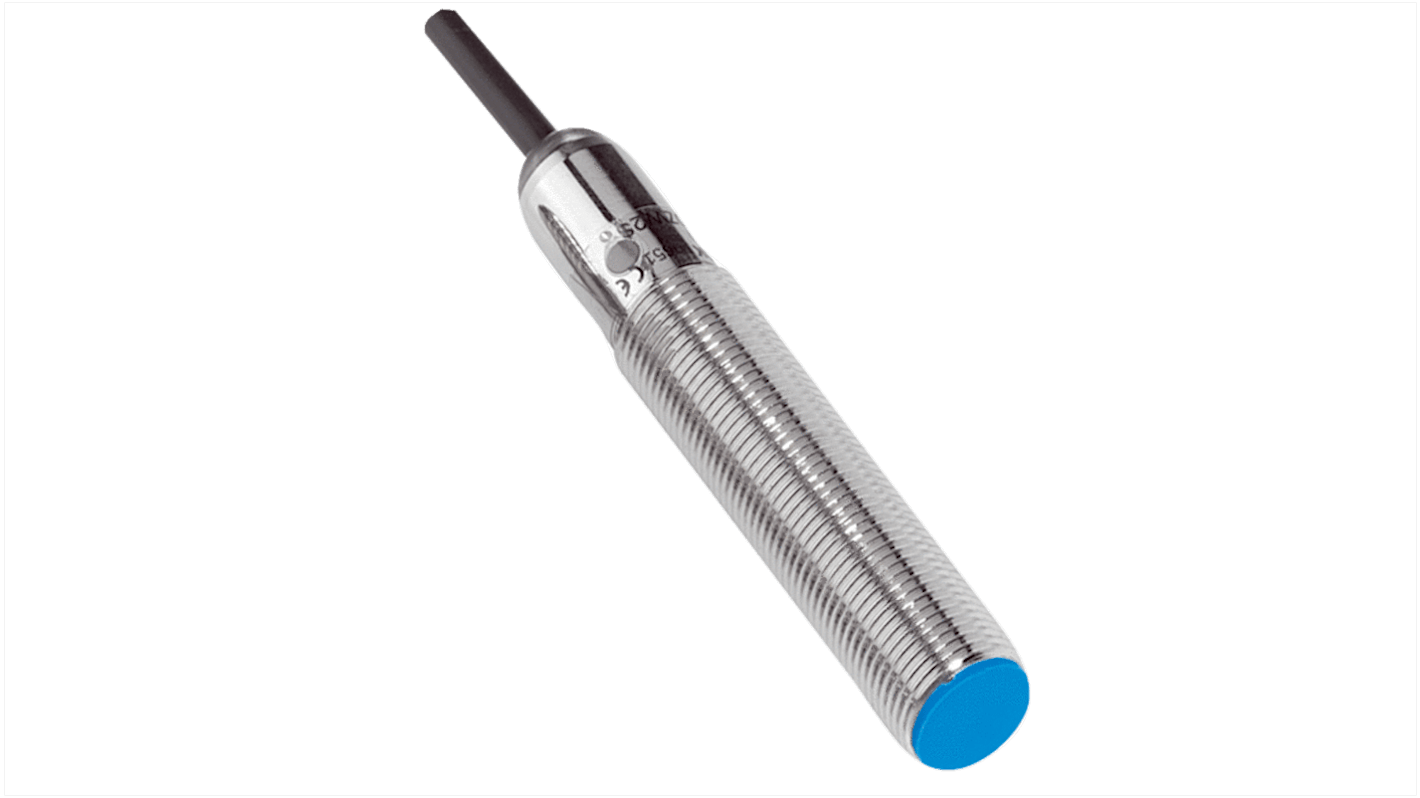 Sensore di prossimità induttivo cilindrico Sick IME12-04BPOZQDSS52, PNP, M12, rilevamento 4 mm, IP67, montaggio a filo, 63 mm di lunghezza.