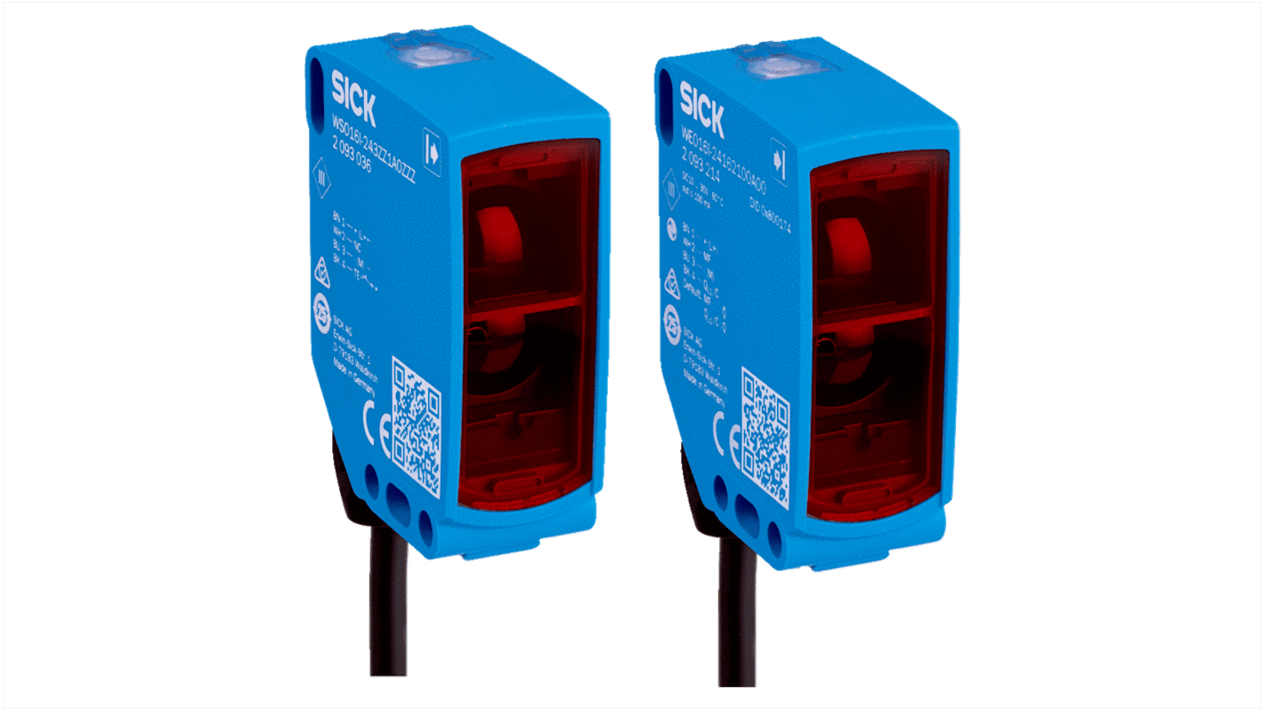 Sensore fotoelettrico rettangolare Sick WSE16P-34161100A00, rilevamento fino a 45 m, uscita PNP/NPN, grado di protezione IP66/IP67/IP69.