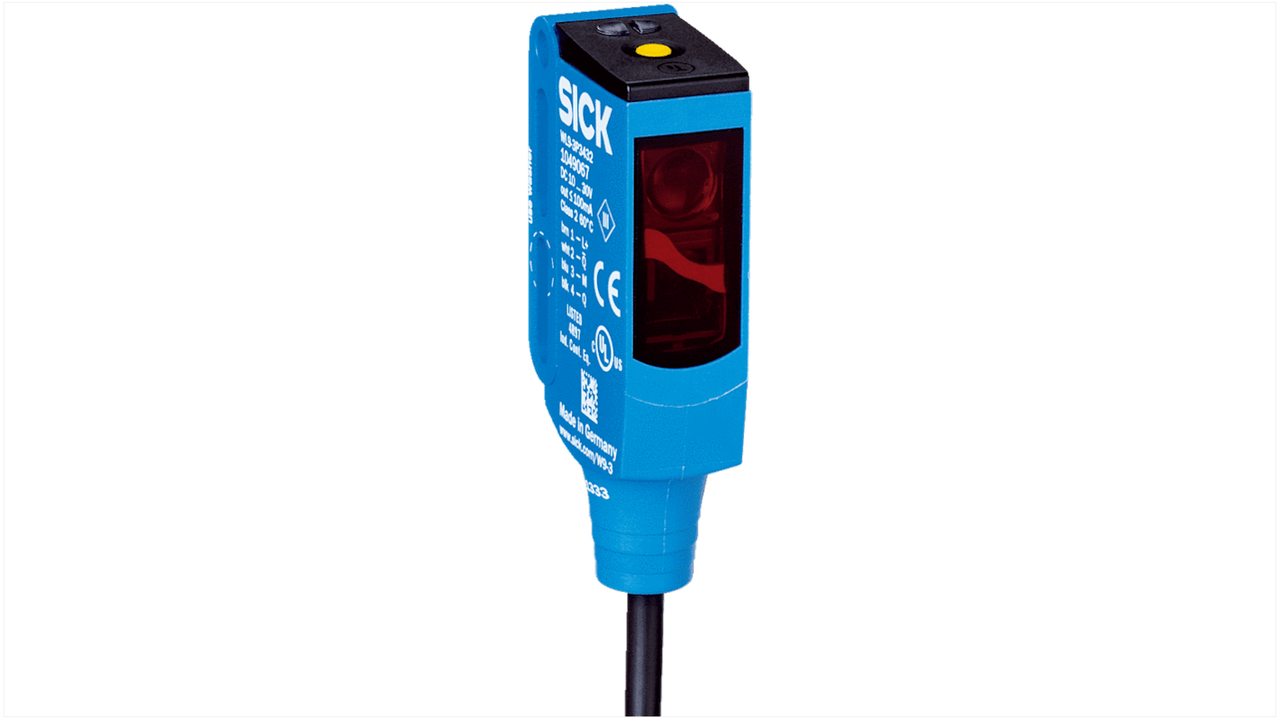 Sensore fotoelettrico rettangolare Sick WTB9C-3P1162A00, rilevamento 20-350 mm, uscita PNP, grado di protezione IP66/IP67/IP69.