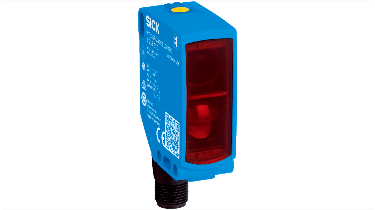 Sensore fotoelettrico rettangolare Sick WTF16P24162620A00, rilevamento fino a 250 mm, uscita NPN/PNP, grado di protezione IP66/IP67/IP69K.