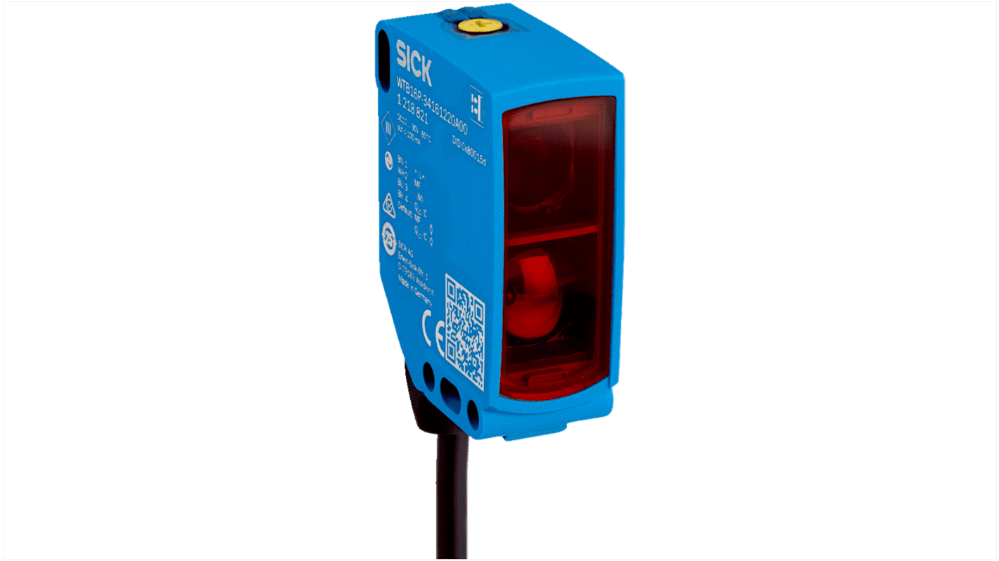 Sensore fotoelettrico rettangolare Sick WTL16P-34161120A00, rilevamento 10-500 mm, uscita PNP/NPN, IP66/IP67, montaggio filettato.