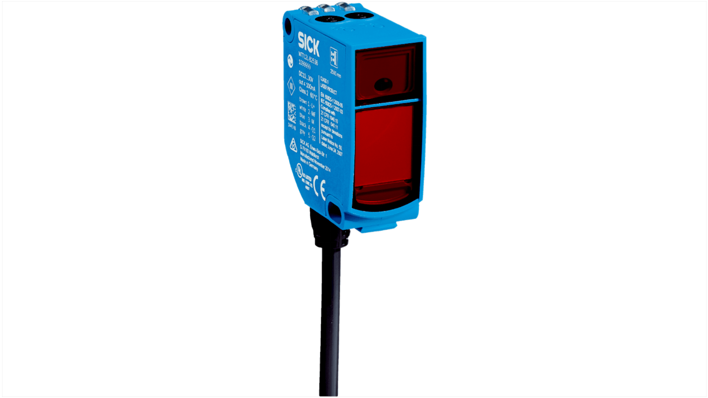 Sensore fotoelettrico rettangolare Sick WTT12L-B1568, tecnologia a tempo di volo, rilevamento 50-3800 mm, montaggio a pannello.
